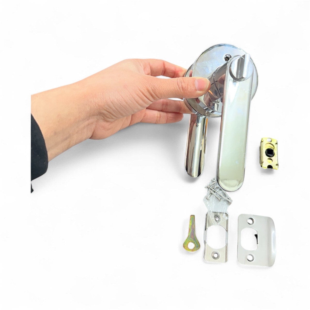 SALE   5 peice set chrome lever lock heavy duty Door Handles Interior,  Door Lock for Bedroom, Levers Indoor Bed/Bath Handle With Lock, Privacy and Security, Left or Right Handed Doors