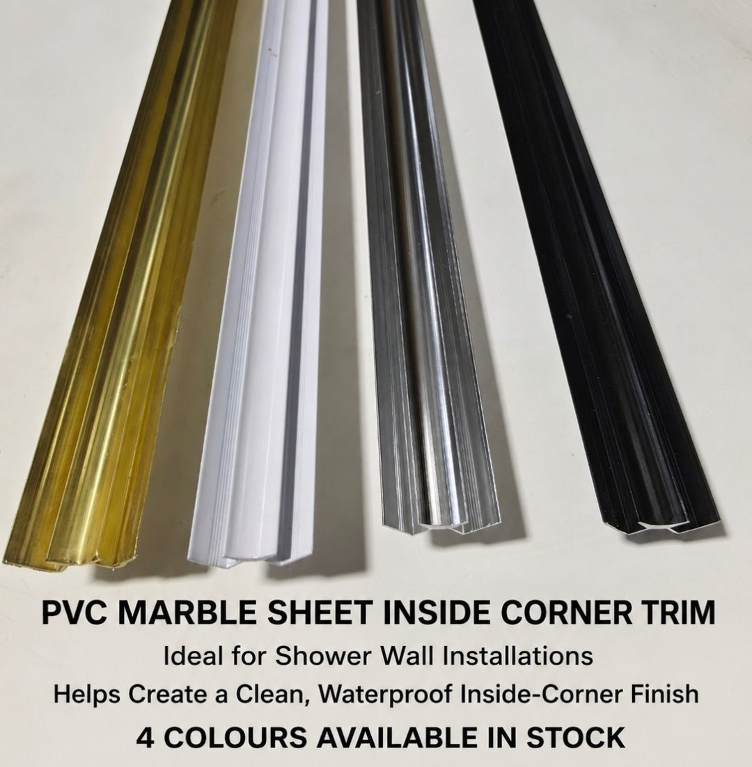 8 ft PVC Inside Corner Trim for 3 mm Marble Sheets – Waterproof Decorative Finishing Profile