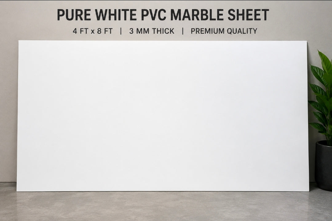 Pure White PVC Marble Sheet 4' x 8' | Waterproof, Heat Resistant, Easy to Clean Wall Panel | Kitchen Backsplash, Bathroom & Feature Wall