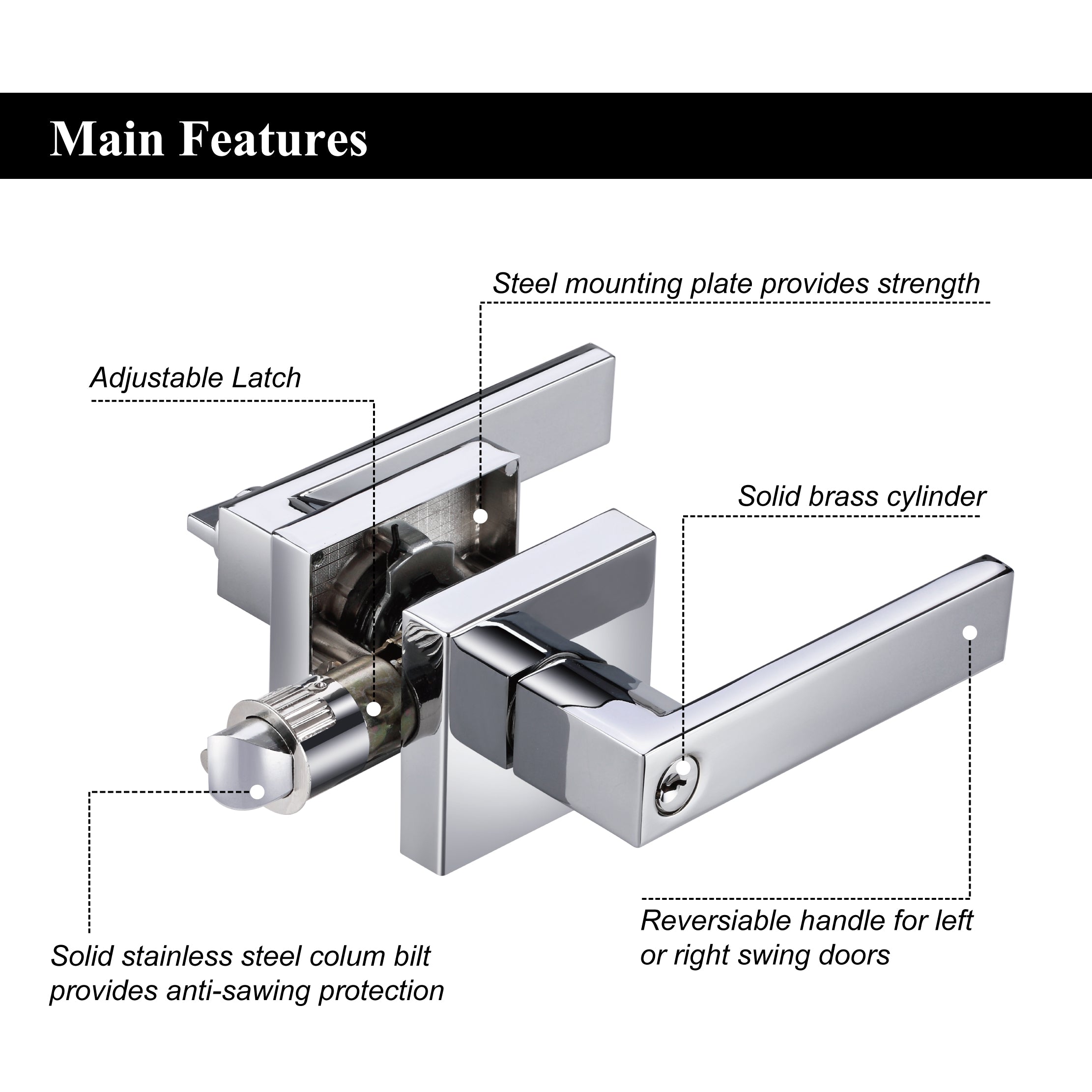 A1 Choice  Square Key Entrance Door Lock Handle (Chrome)