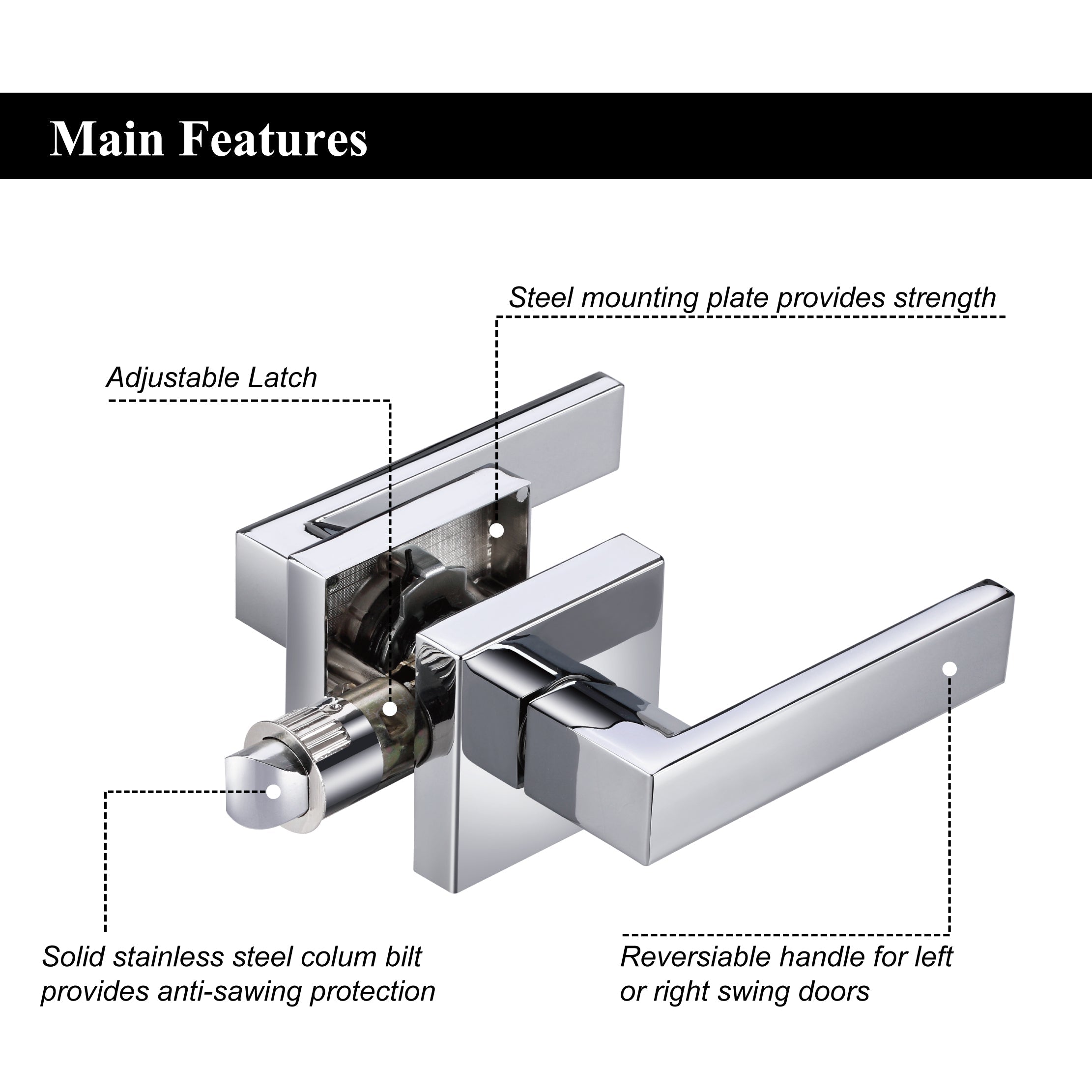 A1 Choice  Square Passage Door Handle (Chrome) Pack Of 5