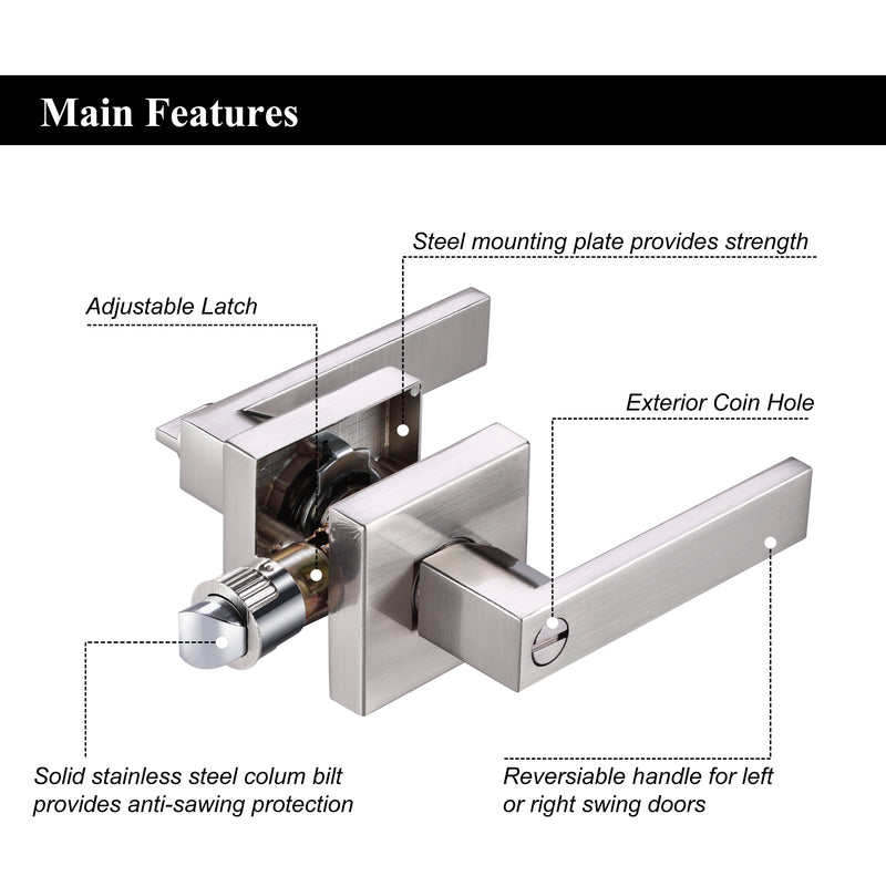 A1 Choice  Square Privacy Door Lock Handle (Silver brush nickel)