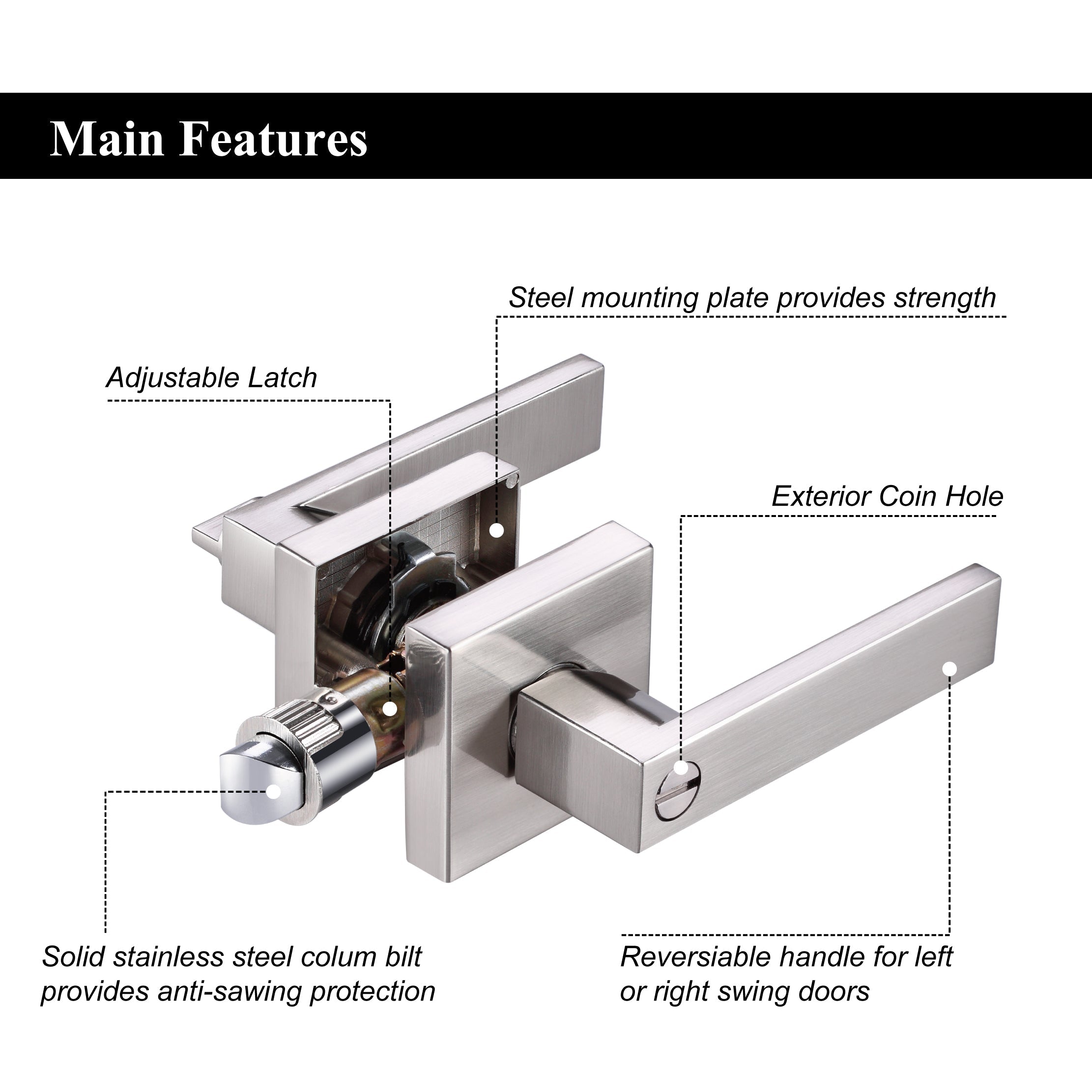 A1 Choice  Square Key Entrance Door Lock Handle brush nikle (Silver) Pack Of 20