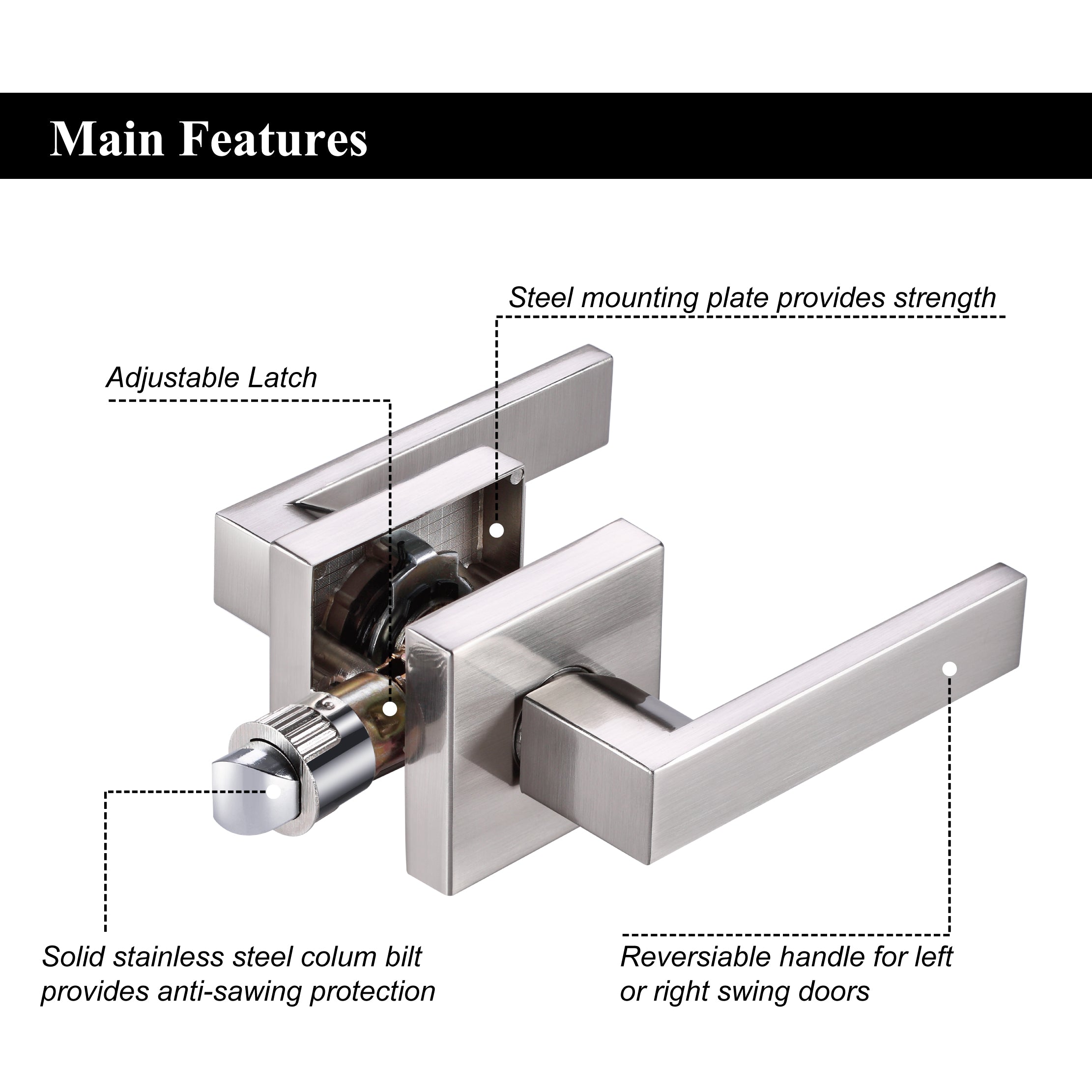 A1 Choice Square Passage Door Handle brush Nickle (Silver)