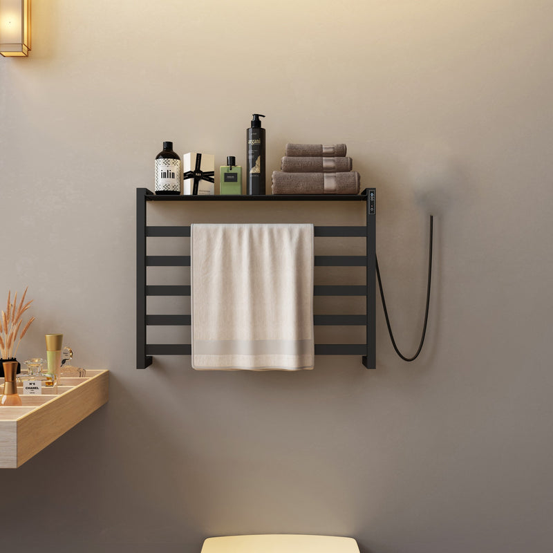 A1 Choice 5 Bars Wall Mounted Electric Towel Warmer With Shelf (Black)