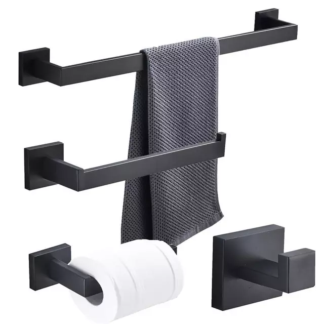 A1 Choice Pcs Modern Bathroom Towel Bar Set (Matte Black) Pack Of