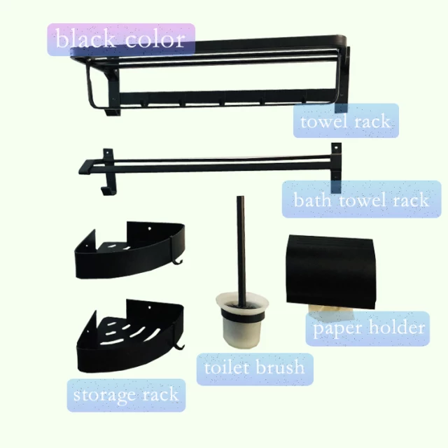 A1 Choice 7 Peices Black Bathroom Towel Bar Set With Corner Soap Hold