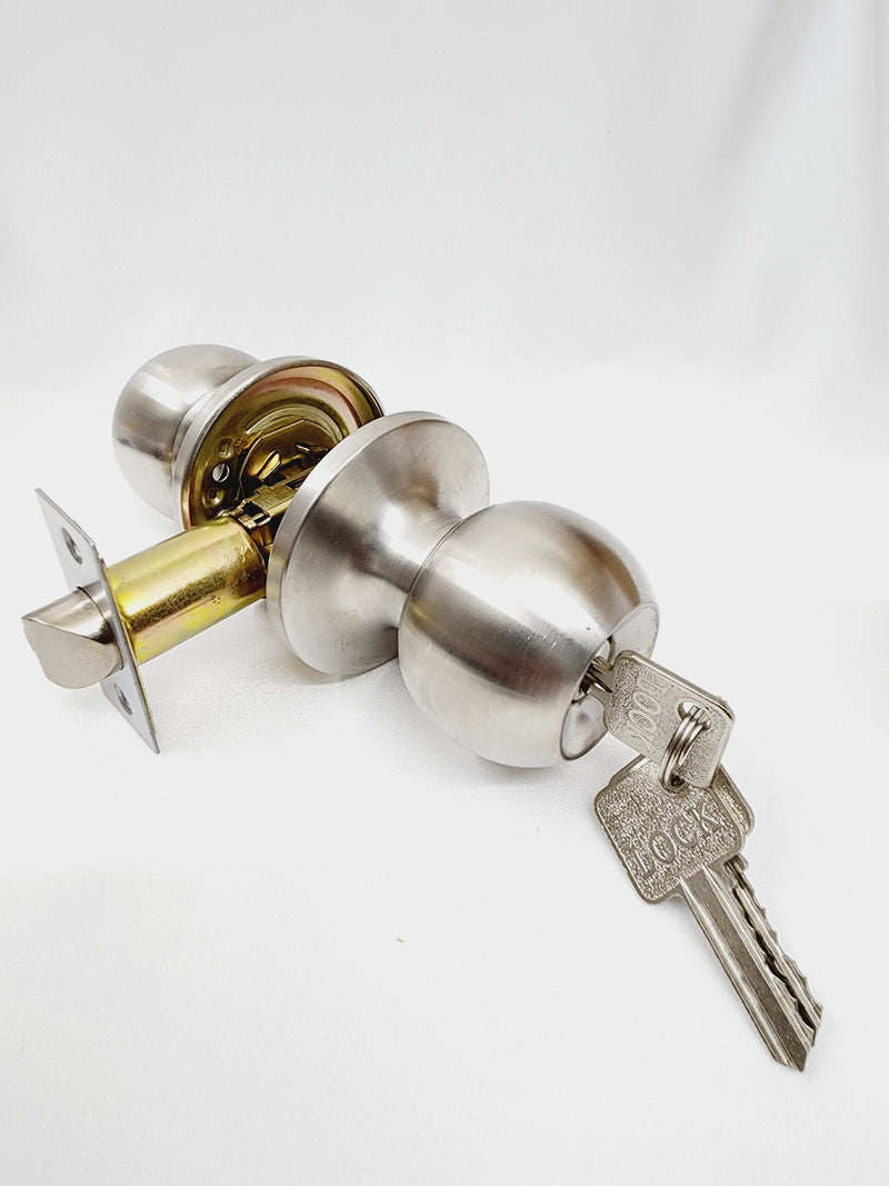 Entry Door Knobs with Lock and Keys, Exterior/Interior Door knob for Bedroom or Bathroom,Satin Nickel