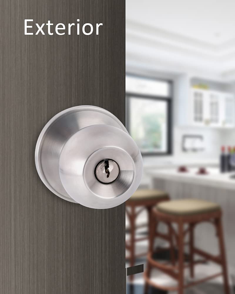 Entry Door Knobs with Lock and Keys, Exterior/Interior Door knob for Bedroom or Bathroom,Satin Nickel
