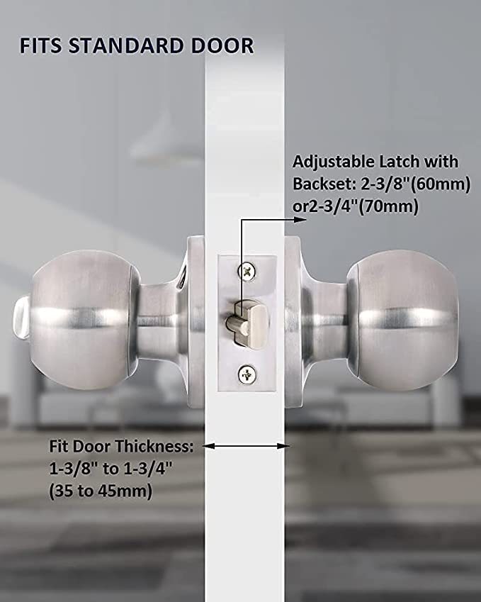 Entry Door Knobs with Lock and Keys, Exterior/Interior Door knob for Bedroom or Bathroom,Satin Nickel