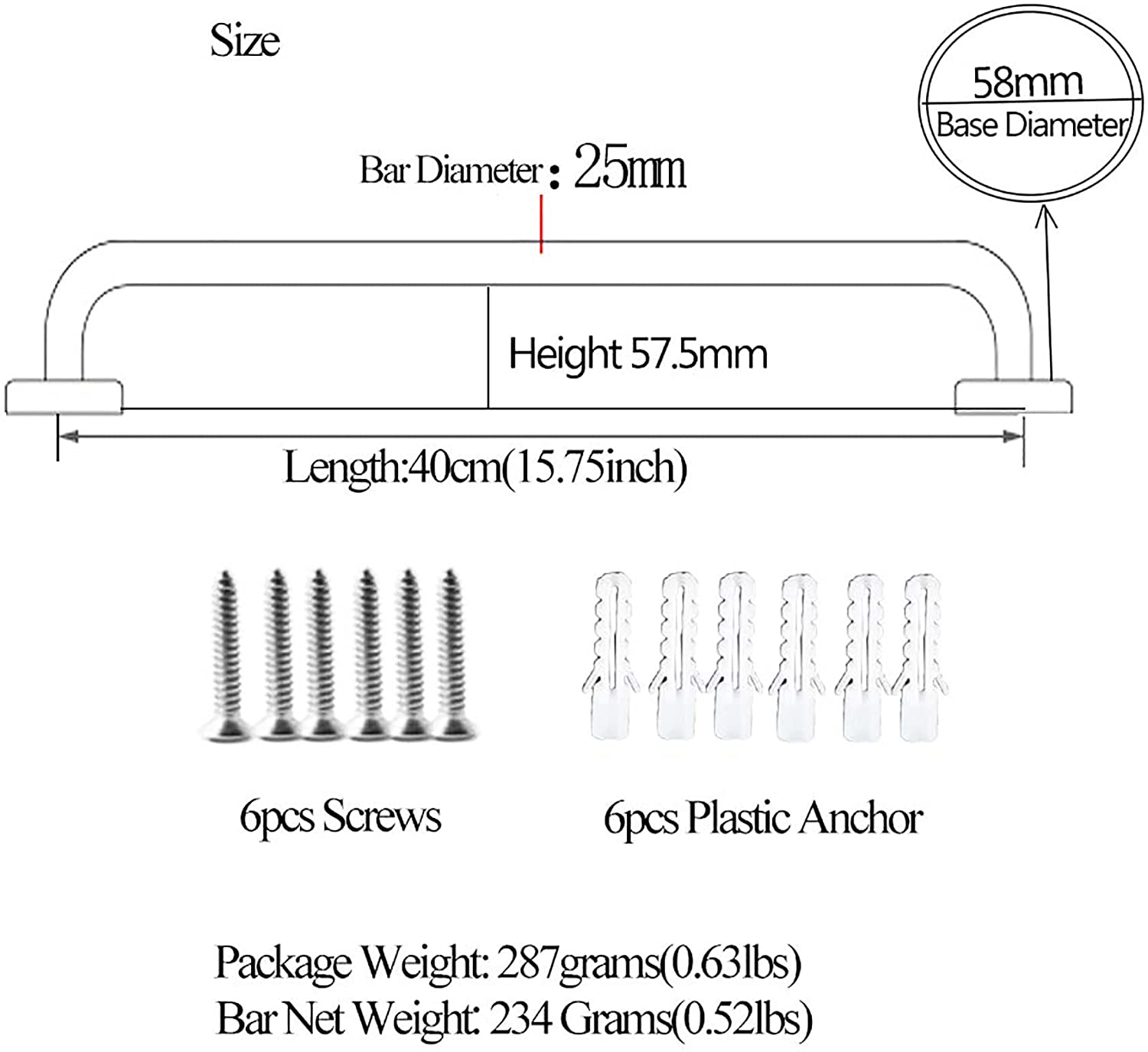 A1 Choice Silver Grab Bar 16" Bathroom Wall Mounted Stainless Bar Pack Of 4