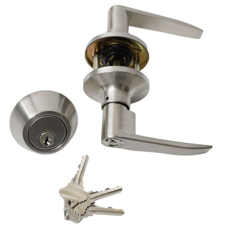 A1 Choice Entrance Lever Door Handle Reversible for Right and Left and a Single Cylinder deadbolt Set Combo Pack