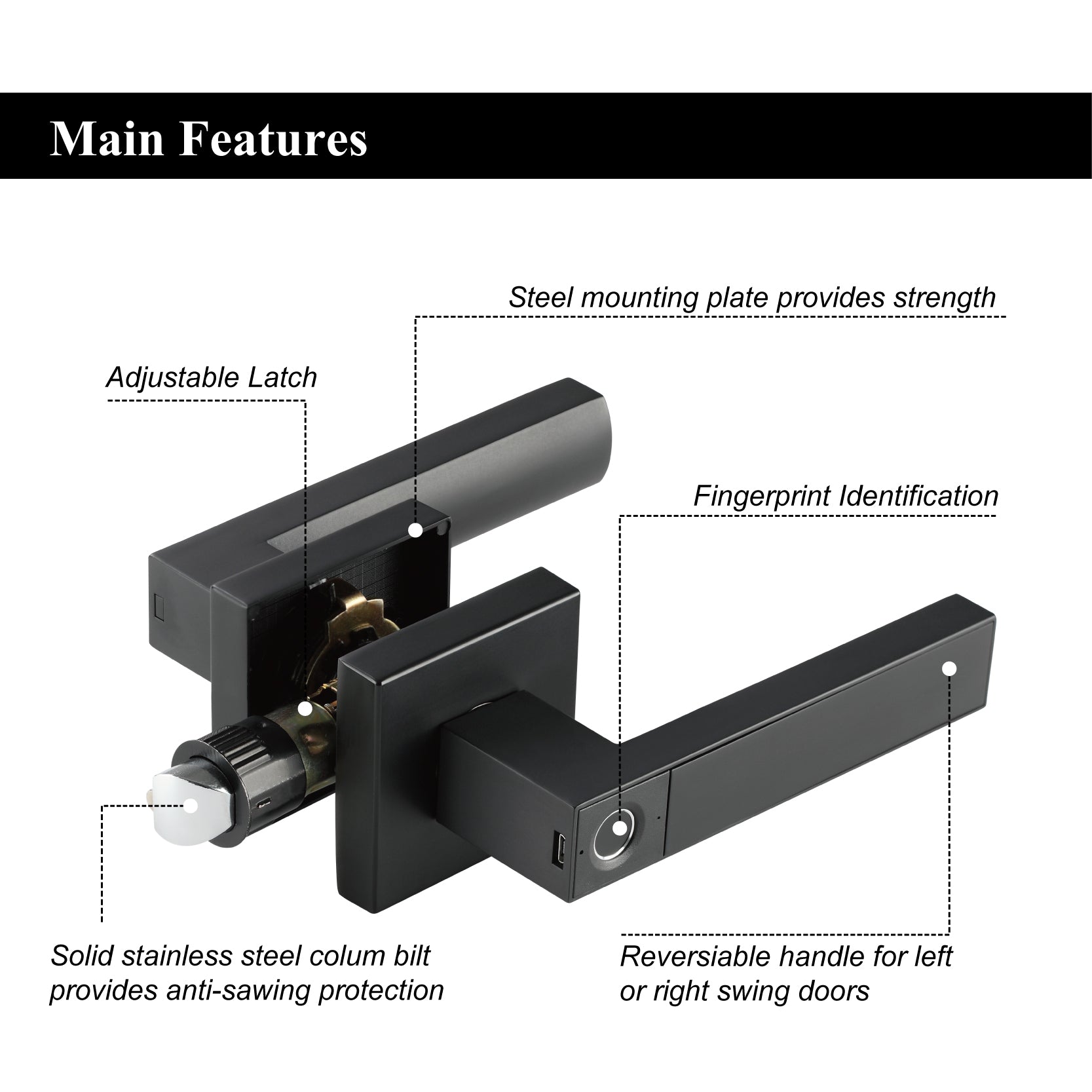 A1 Choice Smart Fingerprint Plus Key Door Lock Handle (Black)