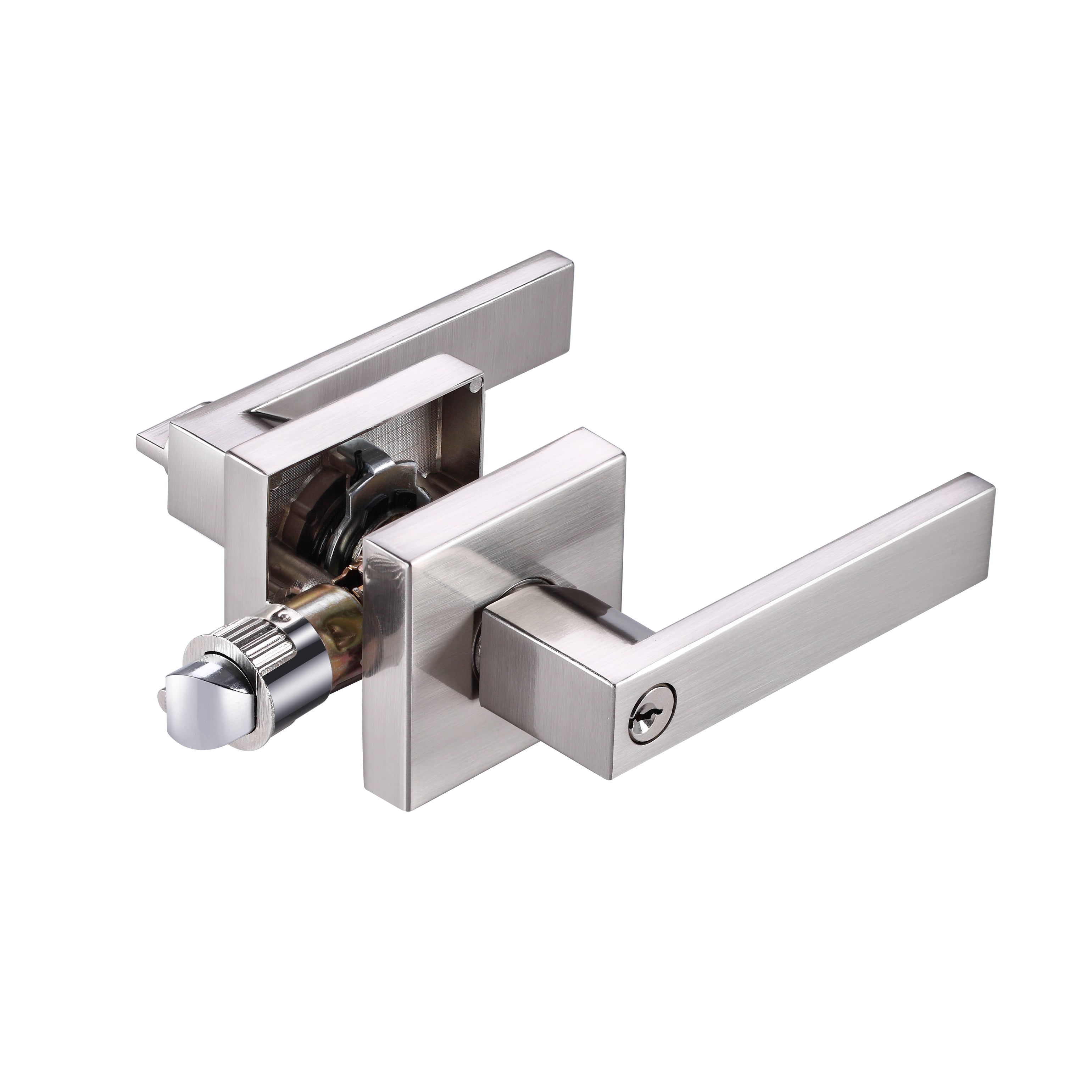 A1 Choice  Square Key Entrance Door Lock Handle brush nikle (Silver)