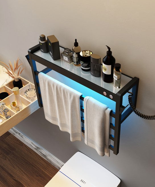 A1 Choice 4 Bars Wall Mounted Electric Towel Warmer With Light & Shelf (Black) 24 INCH