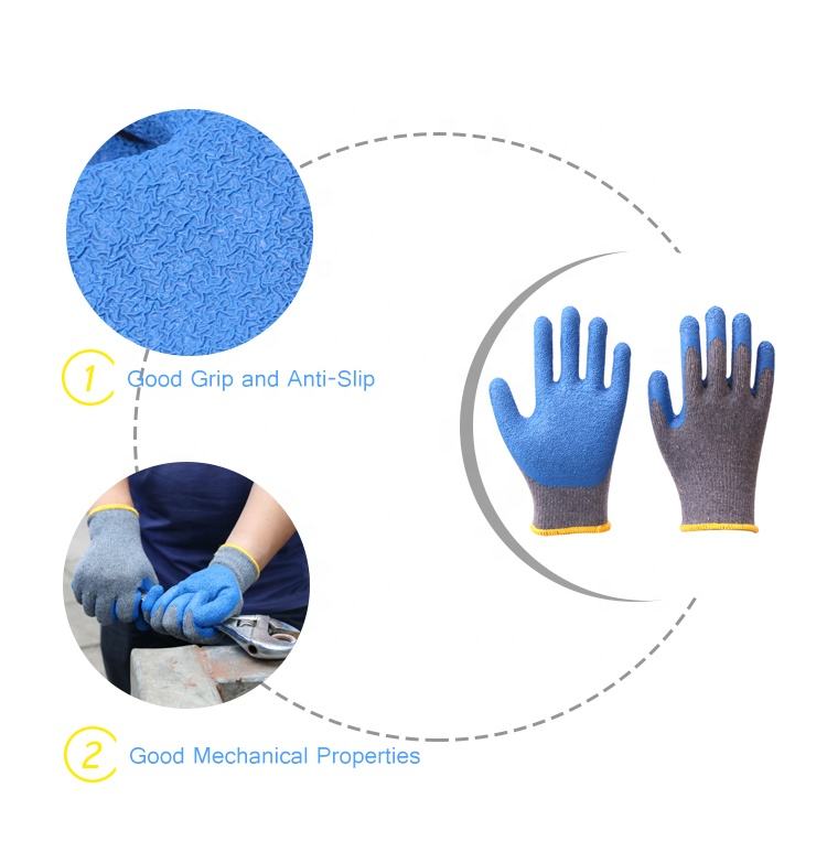 12 Pairs fits Medium and larage Rubber Latex Double Coated Work Gloves for Construction, Gardening Gloves, Heavy Duty Cotton Blend,Blue