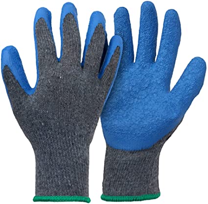 12 Pairs fits Medium and larage Rubber Latex Double Coated Work Gloves for Construction, Gardening Gloves, Heavy Duty Cotton Blend,Blue