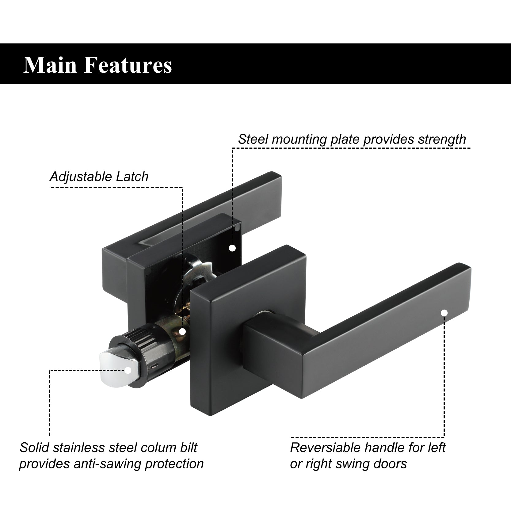 A1 Choice Passage Door Handle Square (Black)