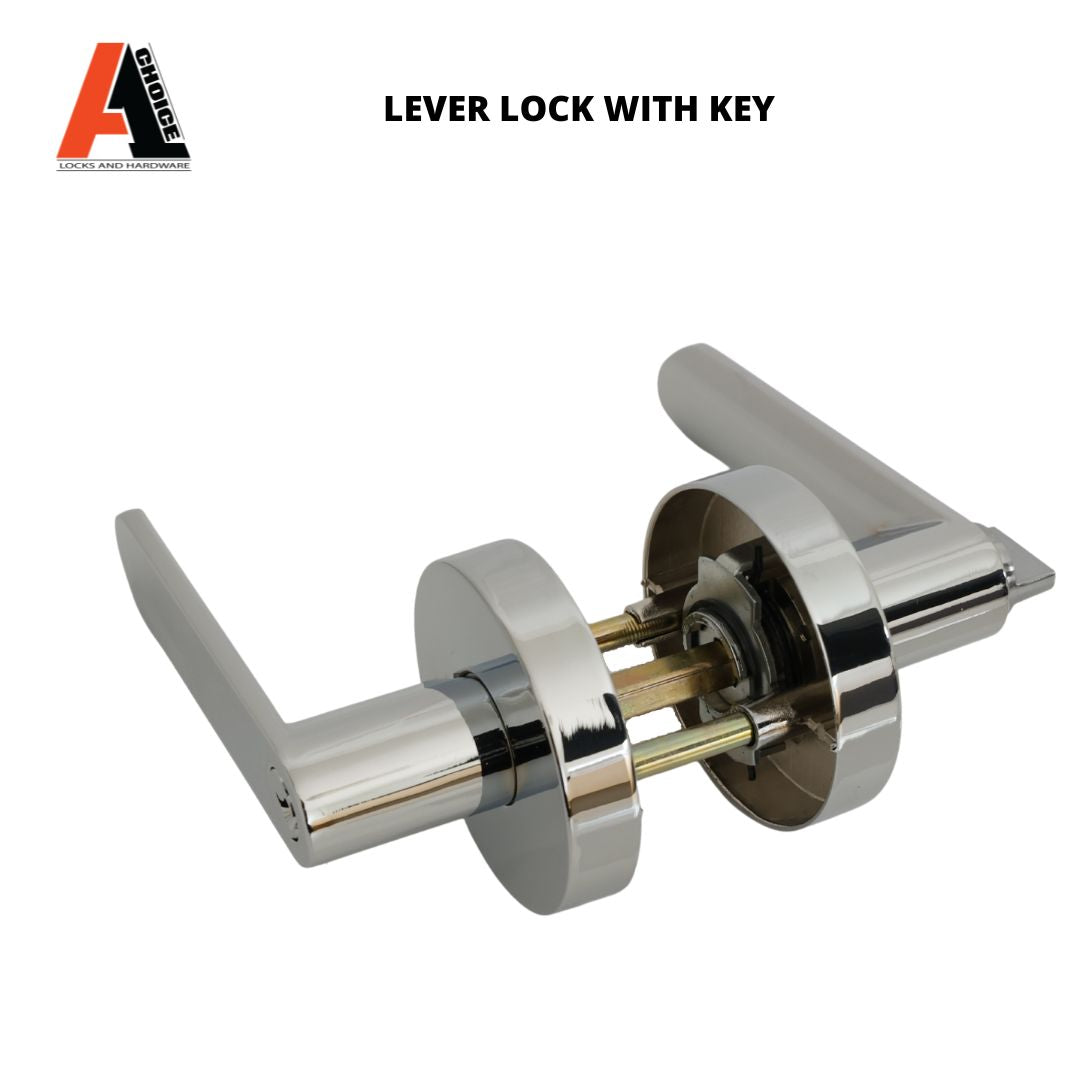 ENTRANCE LEVER LOCK WITH 3 KEYS  CHROME