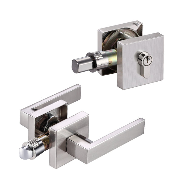 A1 Choice Front Door Lever Lockset With Single Cylinder Deadbolts  Combination Set (brush Nickel)