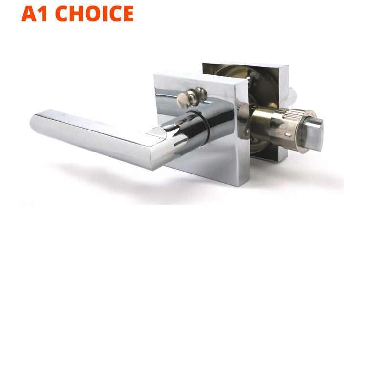 A1 CHOICE Heavy Duty Privacy Door Lever Set with Keyless Lock, Square Door Handle with Removable Latch Plate Chrome