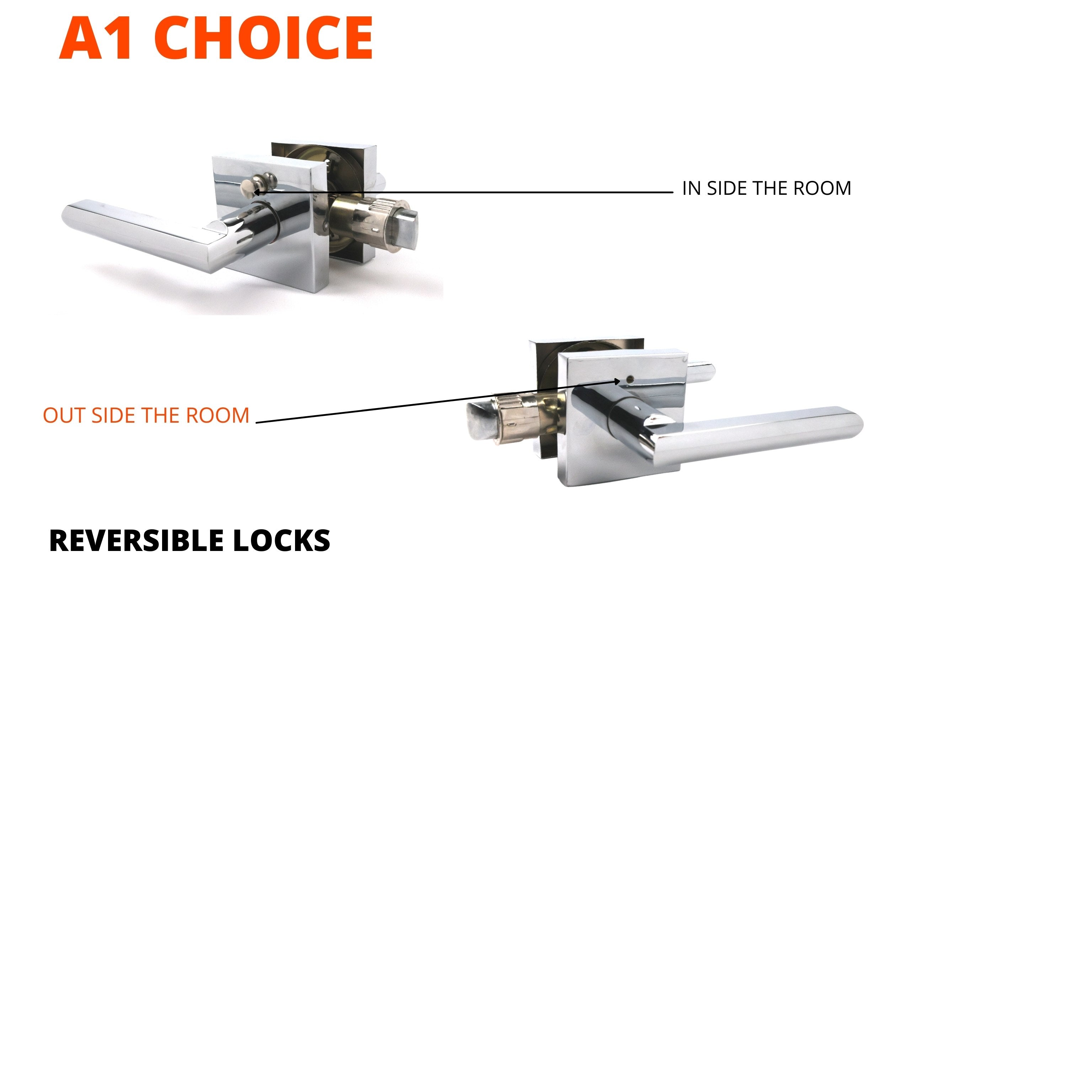 A1 CHOICE Heavy Duty Privacy Door Lever Set with Keyless Lock, Square Door Handle with Removable Latch Plate Chrome