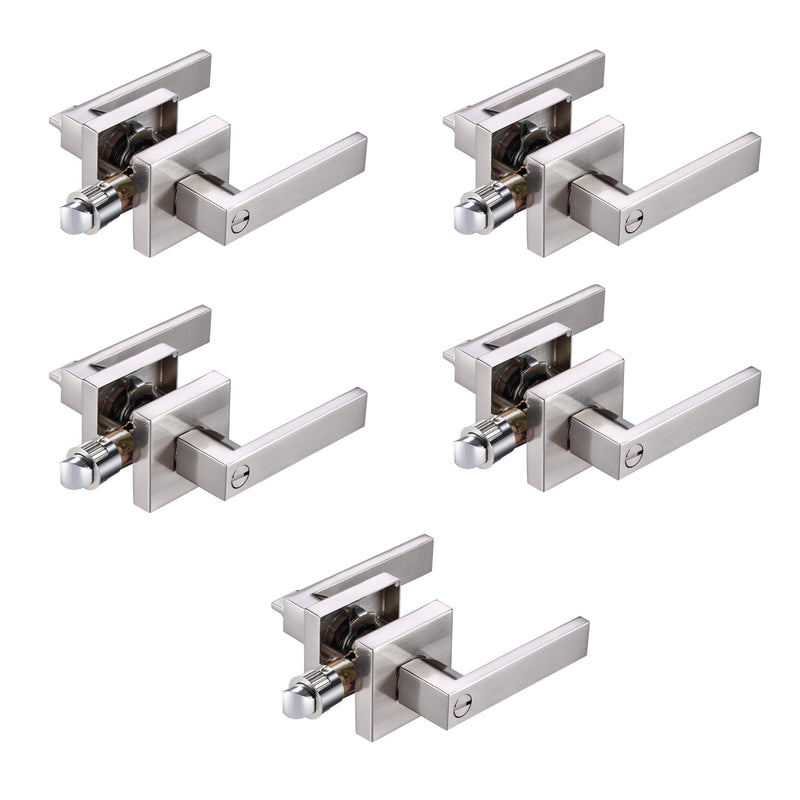 A1 Choice  Square Privacy Door Lock Handle (Silver brush nickel) Pack Of 5